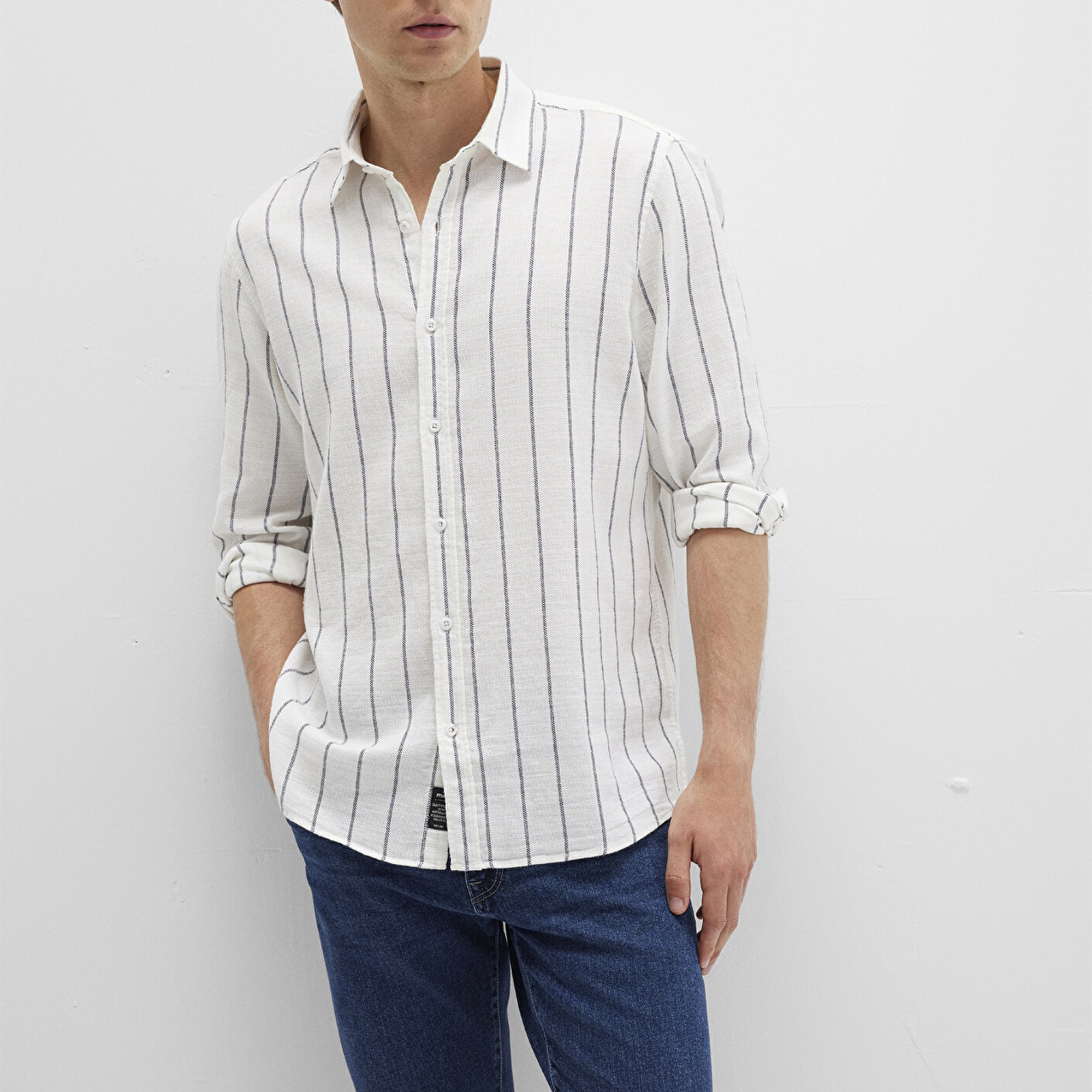 Mavi Çizgili Beyaz Gömlek Regular Fit / Normal Kesim 0211712-90938