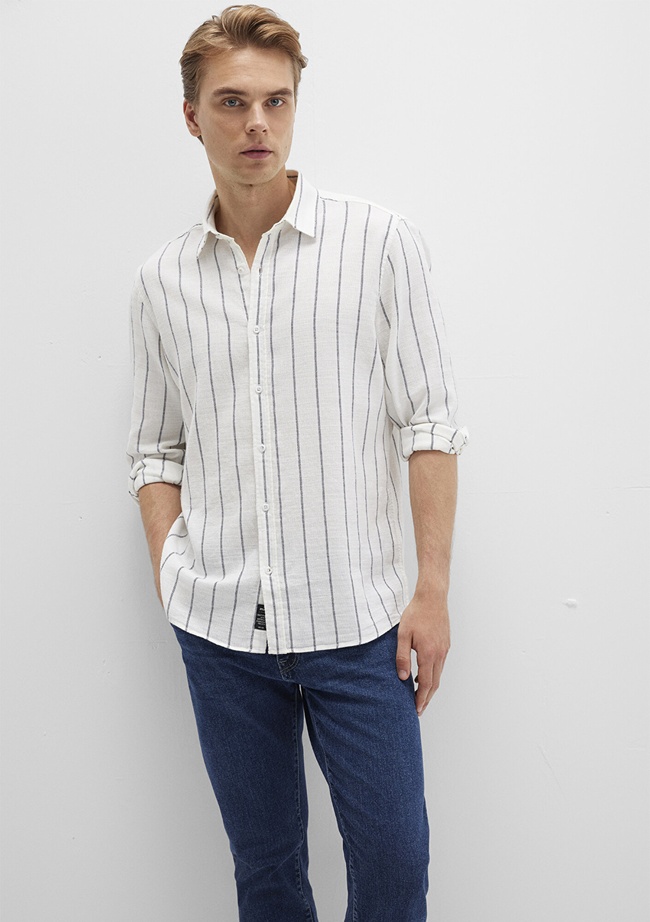  Mavi Çizgili Beyaz Gömlek Regular Fit / Normal Kesim 0211712-90938