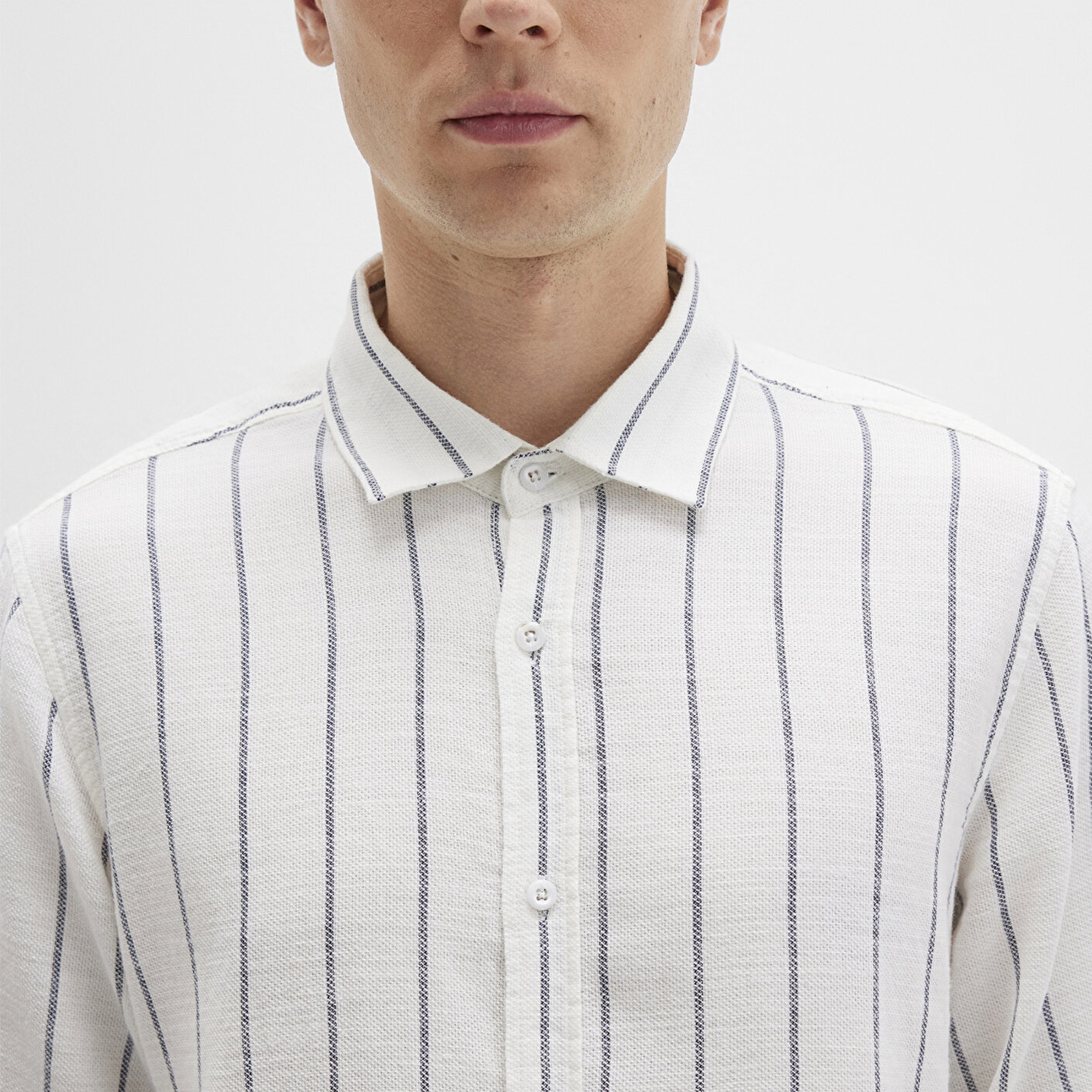 Mavi Çizgili Beyaz Gömlek Regular Fit / Normal Kesim 0211712-90938