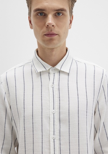  Mavi Çizgili Beyaz Gömlek Regular Fit / Normal Kesim 0211712-90938