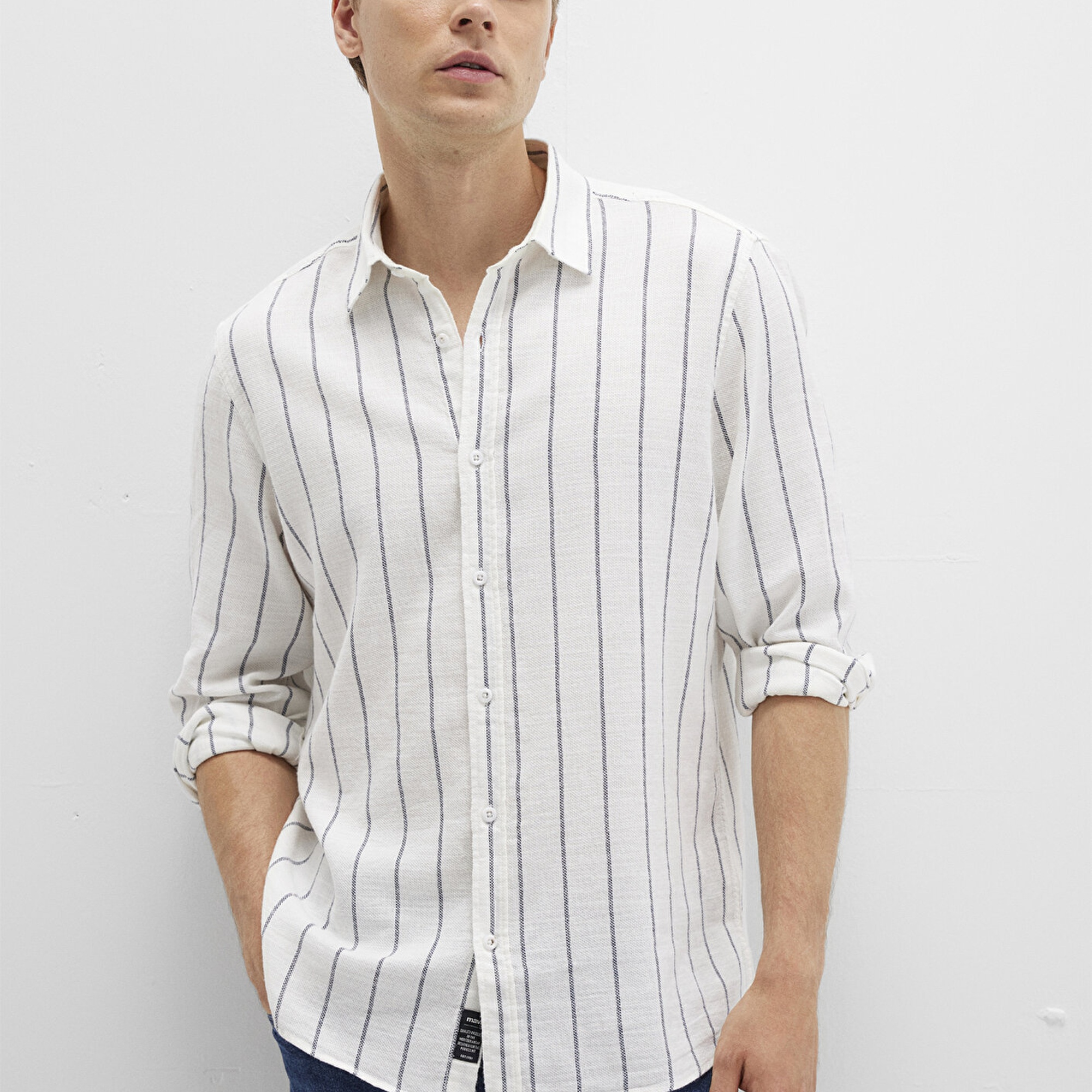 Mavi Çizgili Beyaz Gömlek Regular Fit / Normal Kesim 0211712-90938