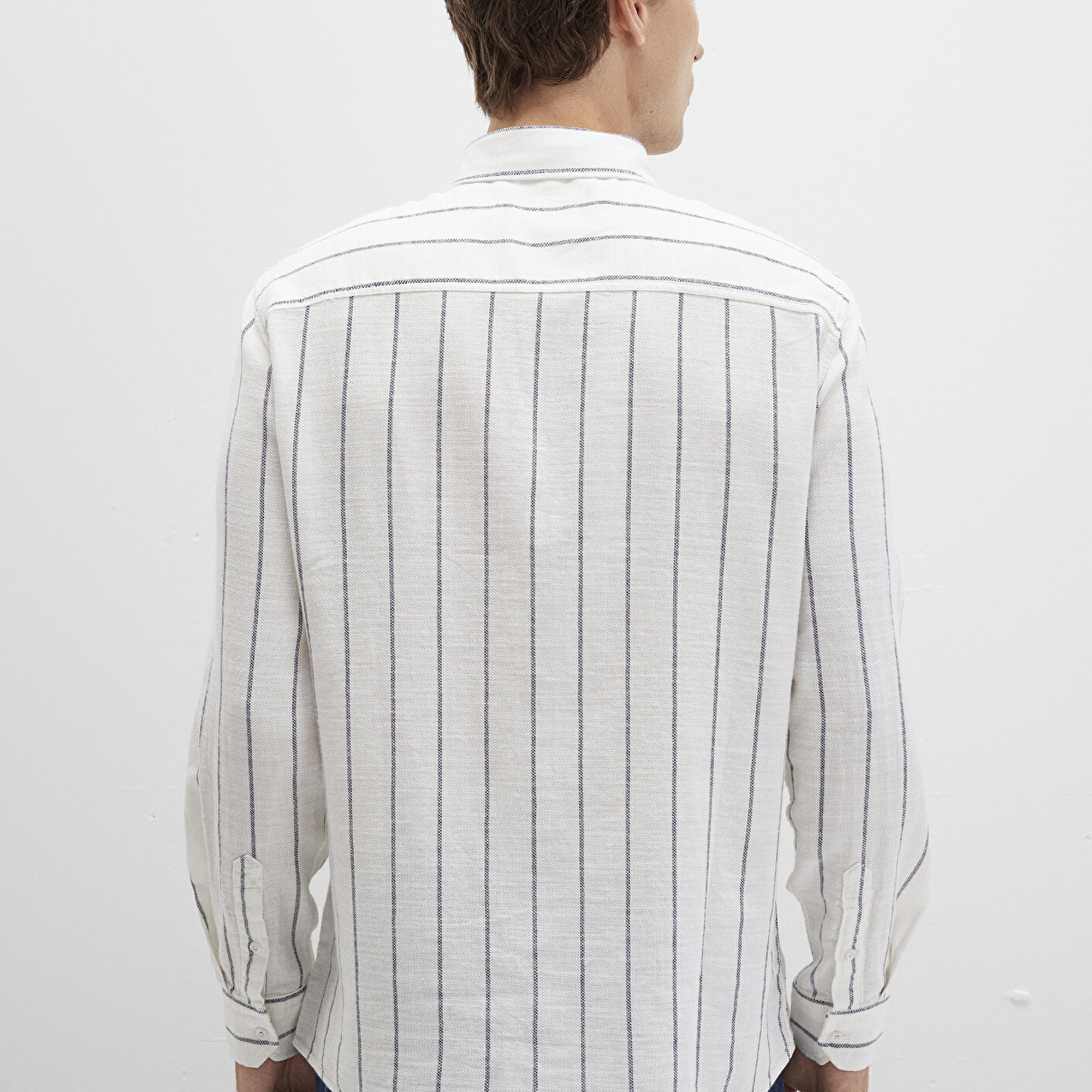 Mavi Çizgili Beyaz Gömlek Regular Fit / Normal Kesim 0211712-90938