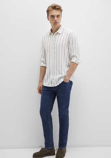  Mavi Çizgili Beyaz Gömlek Regular Fit / Normal Kesim 0211712-90938
