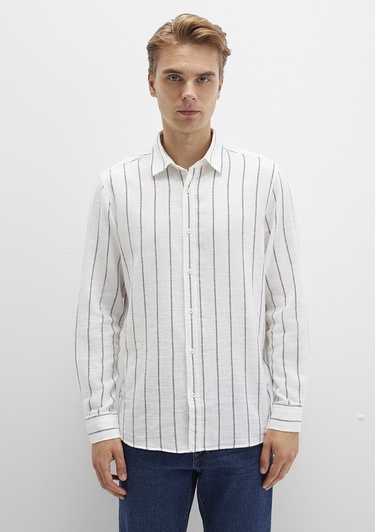 Mavi Çizgili Beyaz Gömlek Regular Fit / Normal Kesim 0211712-90938