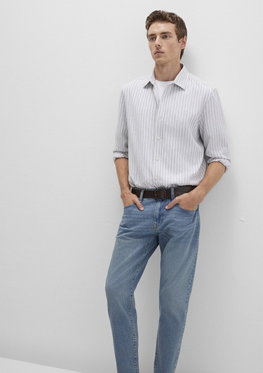  Mavi Çizgili Gri Gömlek Regular Fit / Normal Kesim 0211693-91013