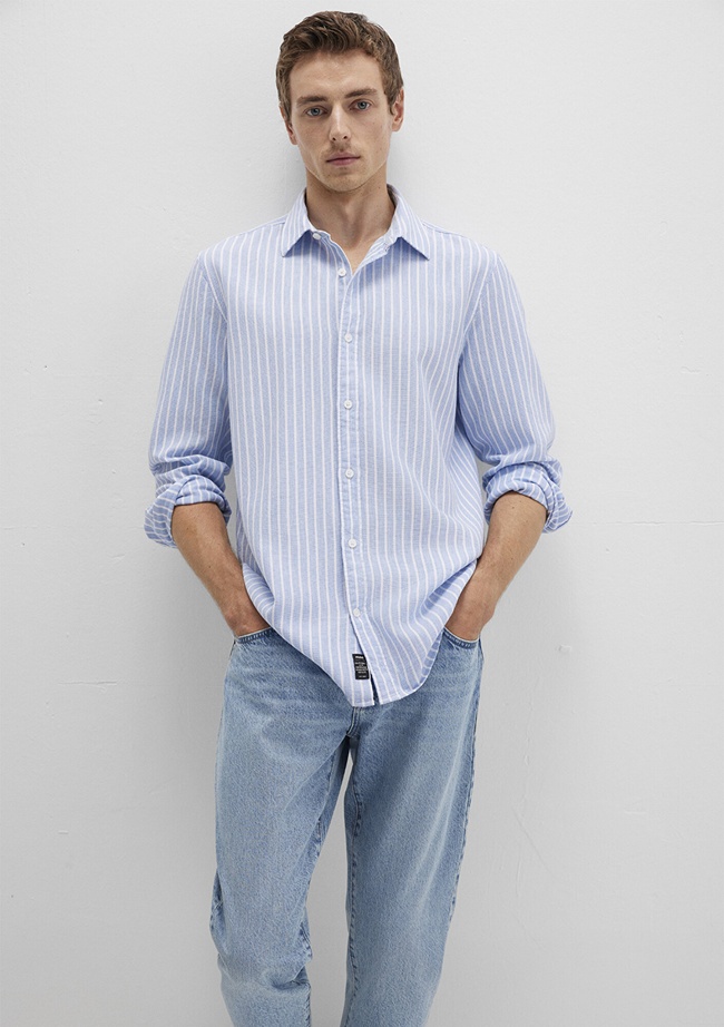  Mavi Çizgili Mavi Gömlek Regular Fit / Normal Kesim 0211693-90912