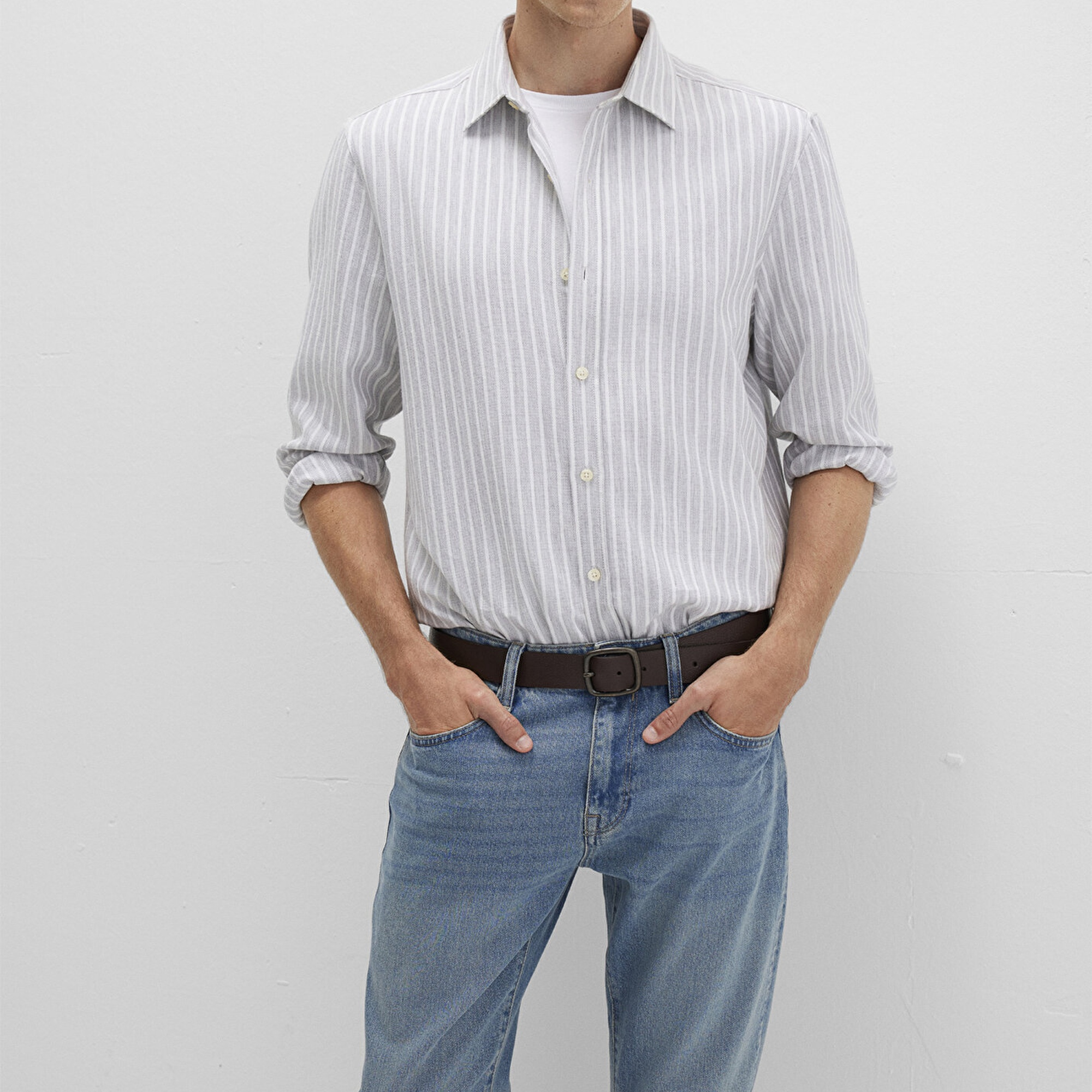 Mavi Çizgili Gri Gömlek Regular Fit / Normal Kesim 0211693-91013