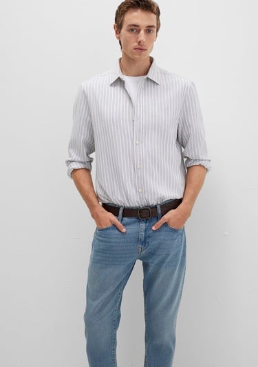  Mavi Çizgili Gri Gömlek Regular Fit / Normal Kesim 0211693-91013