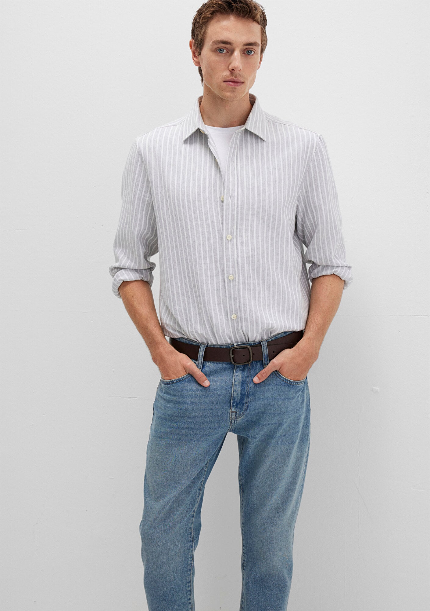  Mavi Çizgili Gri Gömlek Regular Fit / Normal Kesim 0211693-91013