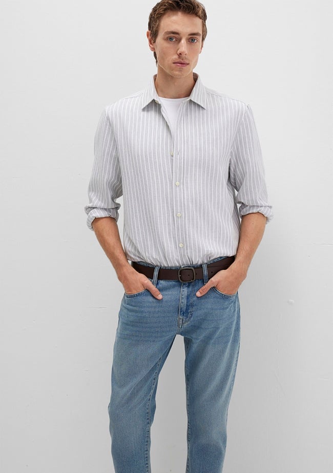  Mavi Çizgili Gri Gömlek Regular Fit / Normal Kesim 0211693-91013