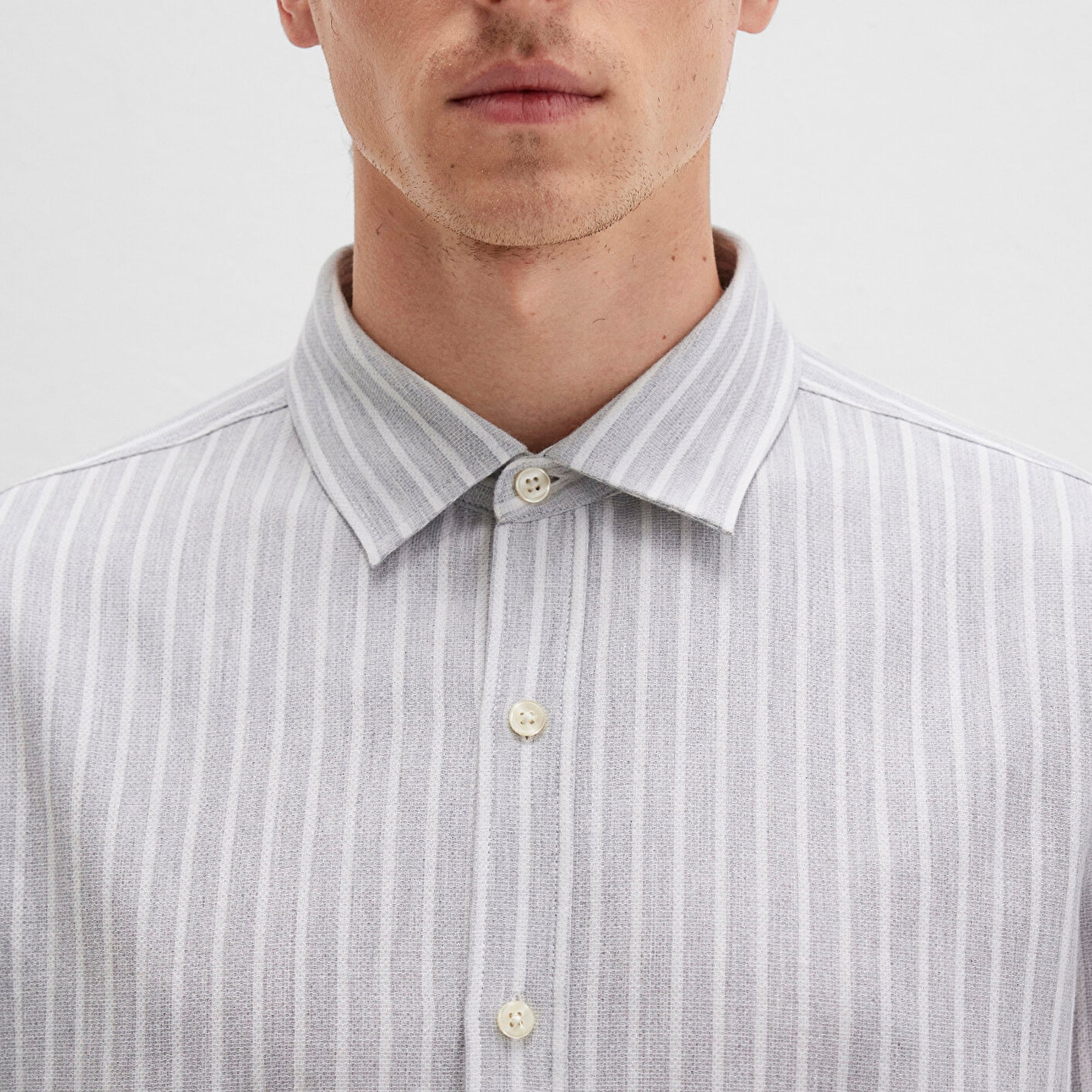 Mavi Çizgili Gri Gömlek Regular Fit / Normal Kesim 0211693-91013