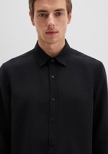  Mavi Siyah Tencel TM Liyosel Gömlek Regular Fit / Normal Kesim 0211659-900