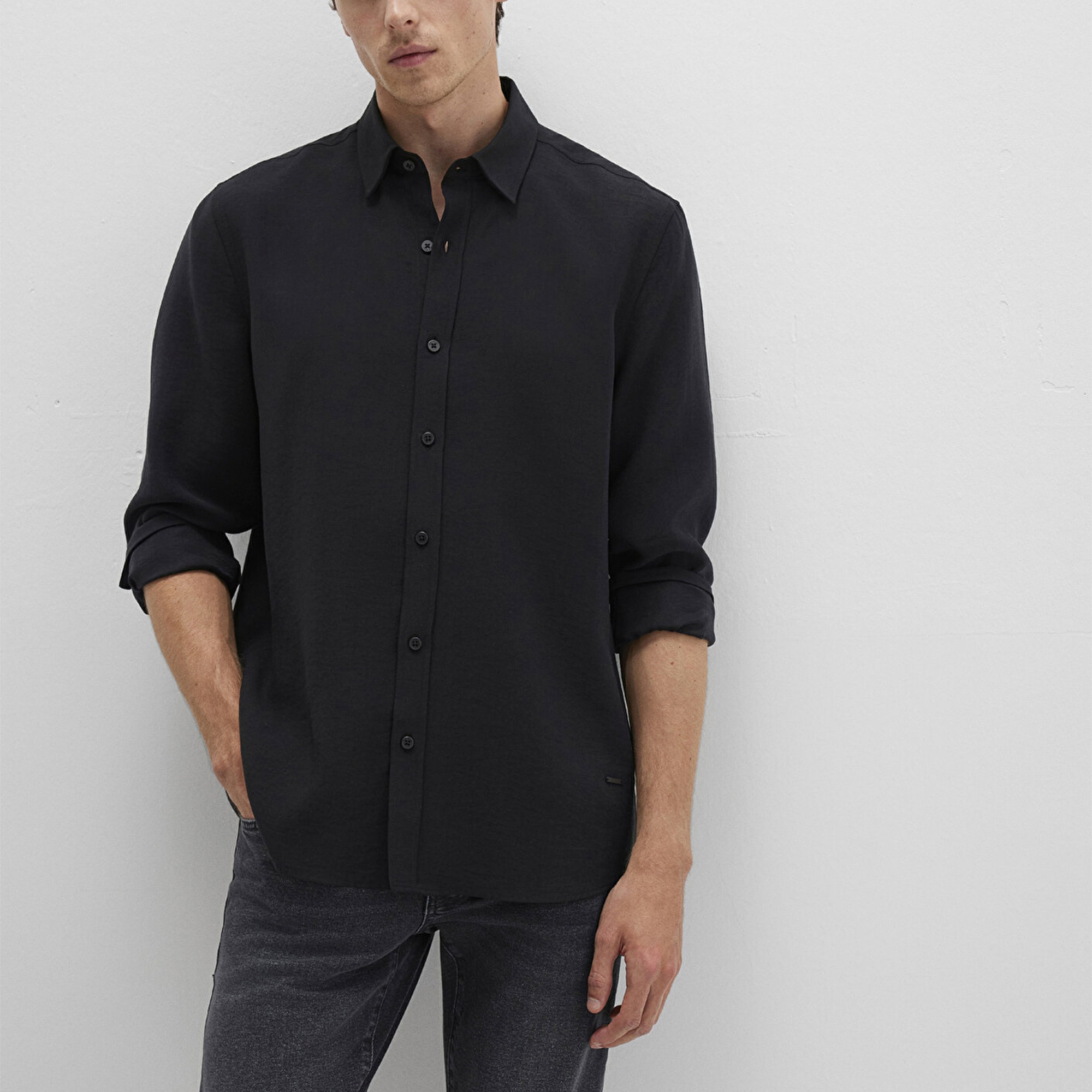 Mavi Siyah Tencel TM Liyosel Gömlek Regular Fit / Normal Kesim 0211659-900