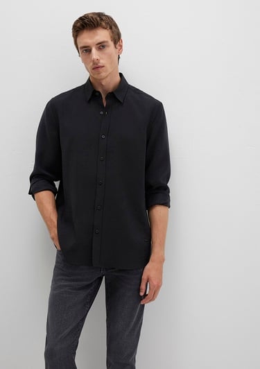  Mavi Siyah Tencel TM Liyosel Gömlek Regular Fit / Normal Kesim 0211659-900