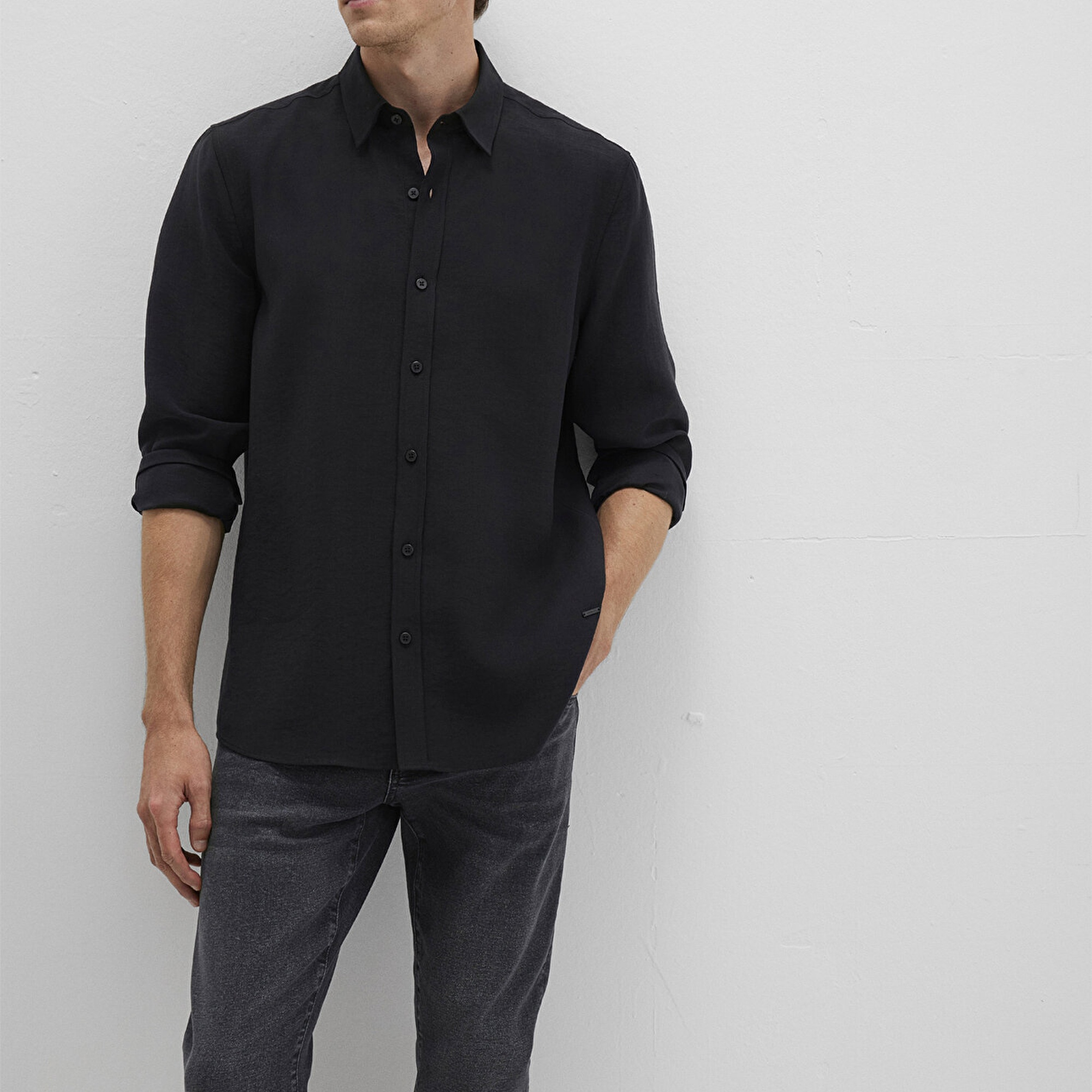 Mavi Siyah Tencel TM Liyosel Gömlek Regular Fit / Normal Kesim 0211659-900