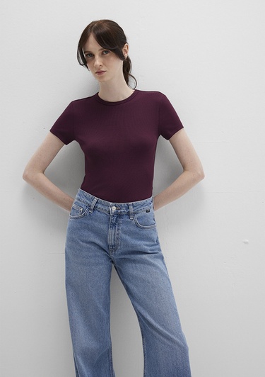  Mavi Bordo Basic Tişört Fitted / Vücuda Oturan Kesim 1613081-70434