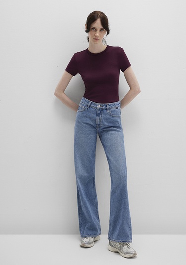  Mavi Bordo Basic Tişört Fitted / Vücuda Oturan Kesim 1613081-70434