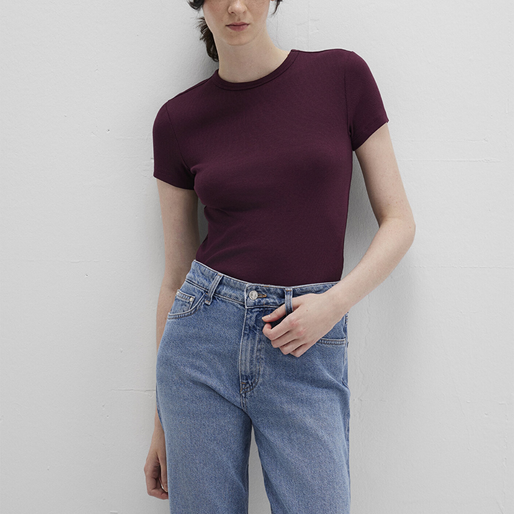 Mavi Bordo Basic Tişört Fitted / Vücuda Oturan Kesim 1613081-70434