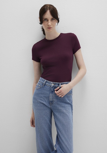  Mavi Bordo Basic Tişört Fitted / Vücuda Oturan Kesim 1613081-70434