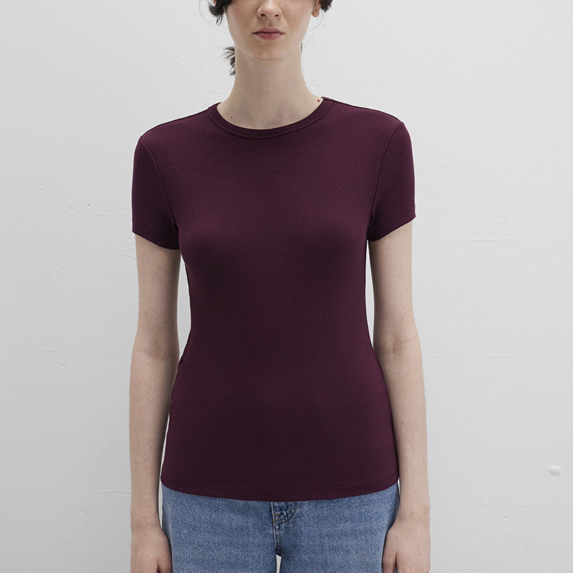 Mavi Bordo Basic Tişört Fitted / Vücuda Oturan Kesim 1613081-70434