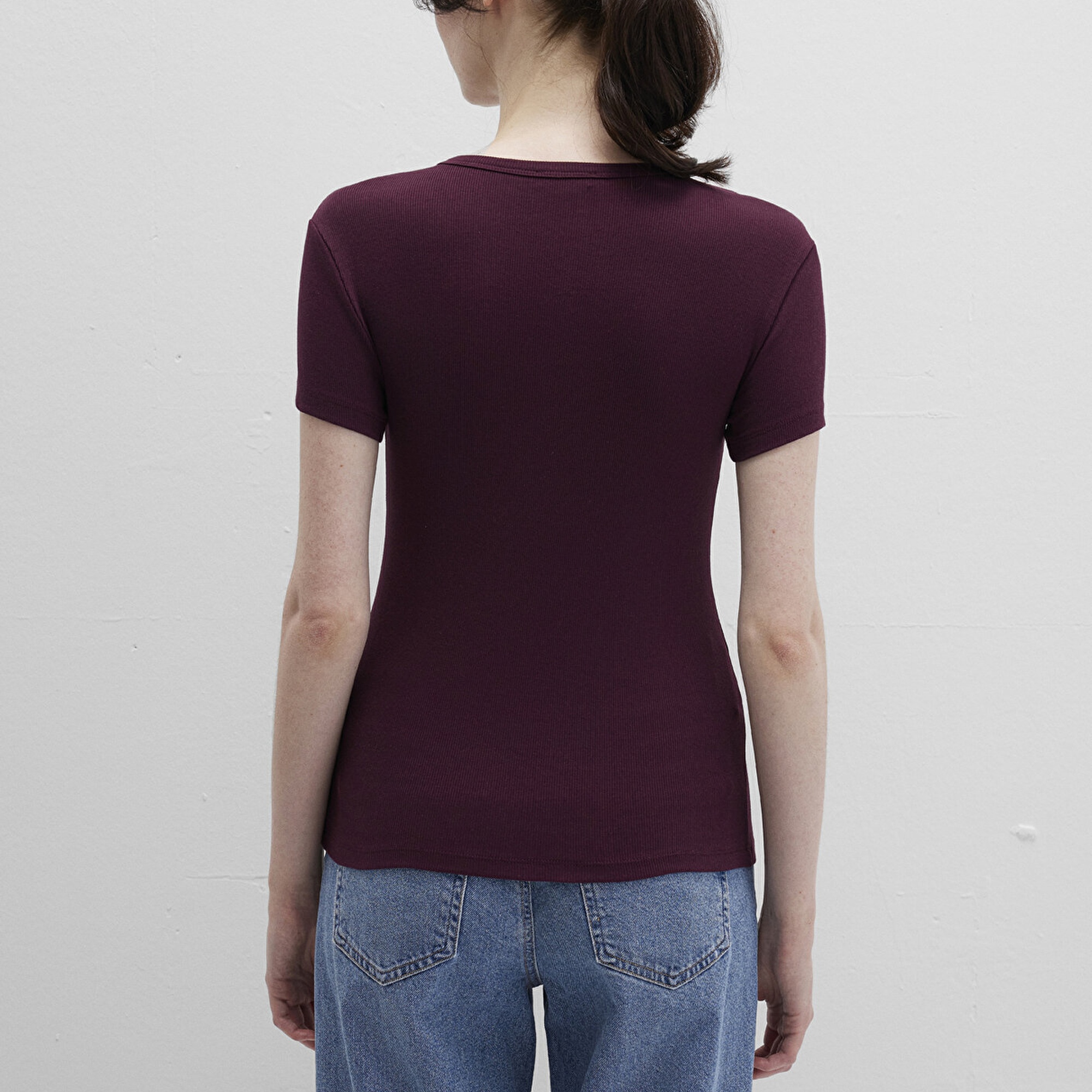 Mavi Bordo Basic Tişört Fitted / Vücuda Oturan Kesim 1613081-70434