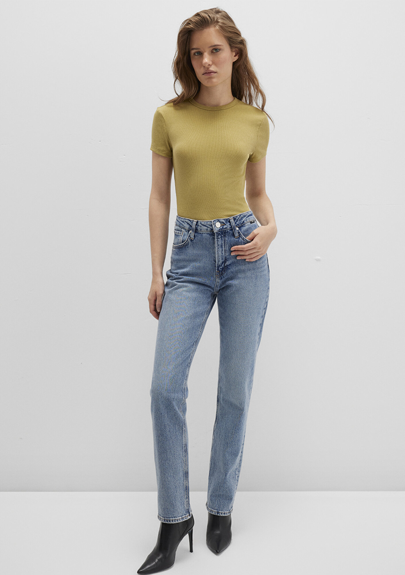 Mavi Sarı Basic Tişört Fitted / Vücuda Oturan Kesim 1613081-70217