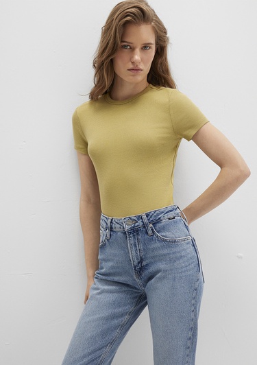  Mavi Sarı Basic Tişört Fitted / Vücuda Oturan Kesim 1613081-70217