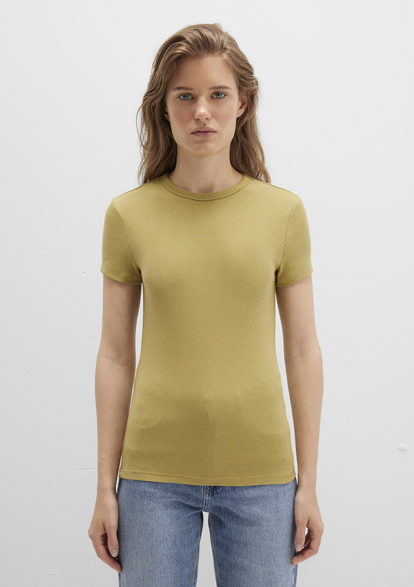 Mavi Sarı Basic Tişört Fitted / Vücuda Oturan Kesim 1613081-70217