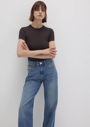  Mavi Kahverengi Basic Tişört Fitted / Vücuda Oturan Kesim 1613081-70240