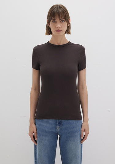  Mavi Kahverengi Basic Tişört Fitted / Vücuda Oturan Kesim 1613081-70240