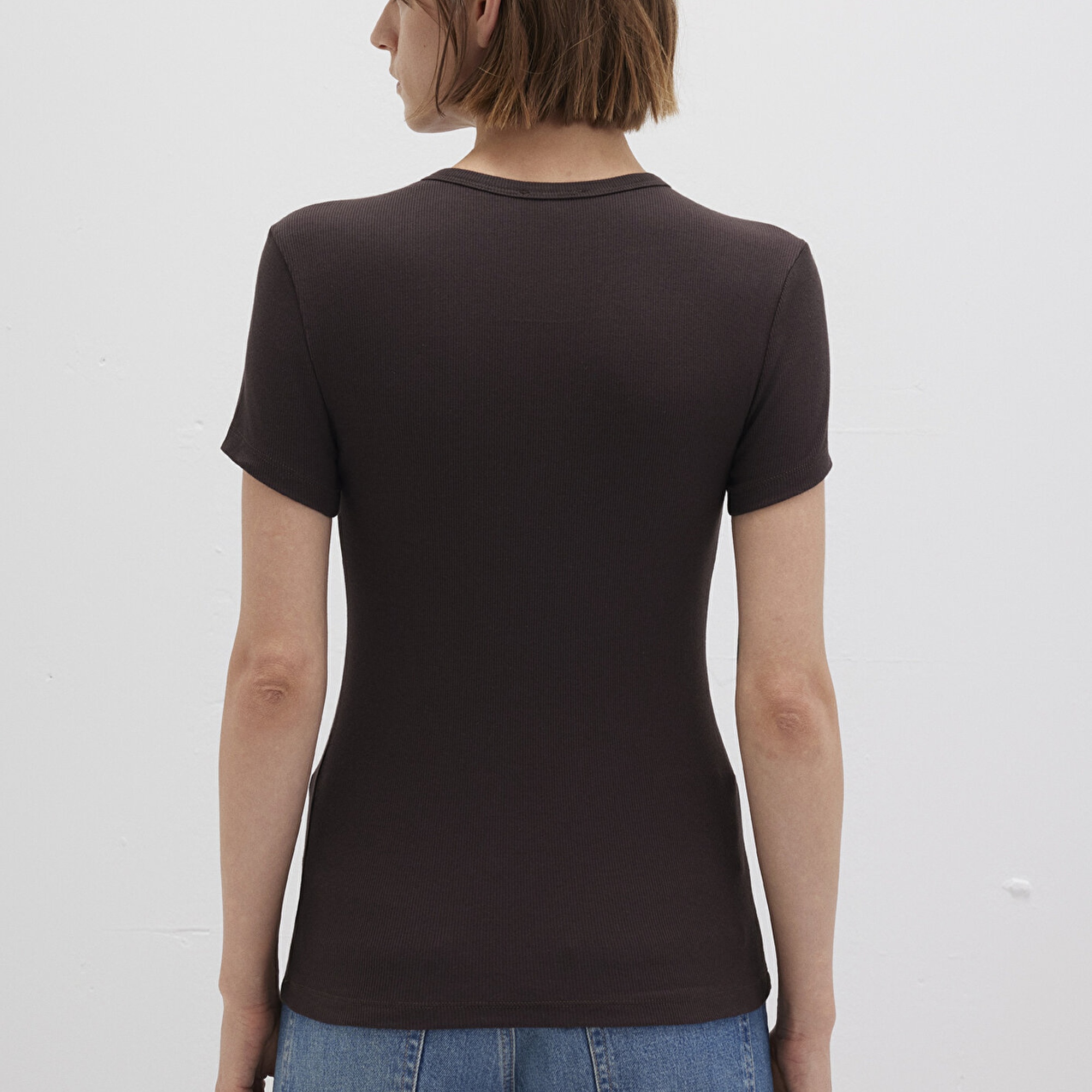 Mavi Kahverengi Basic Tişört Fitted / Vücuda Oturan Kesim 1613081-70240