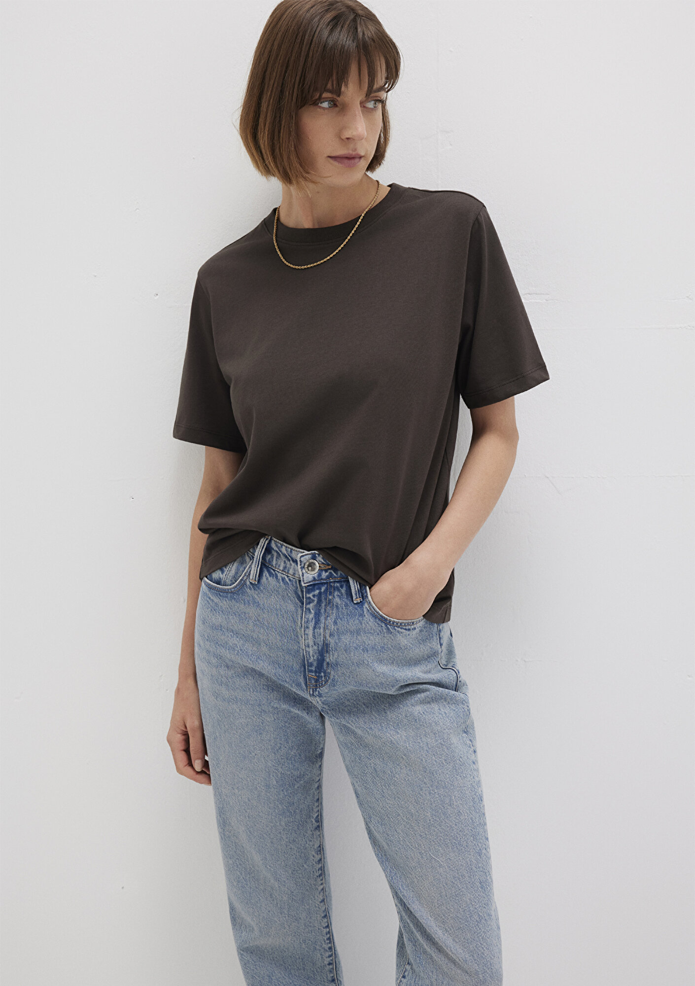  Mavi Kahverengi Basic Tişört Regular Fit / Normal Kesim 1600965-90707