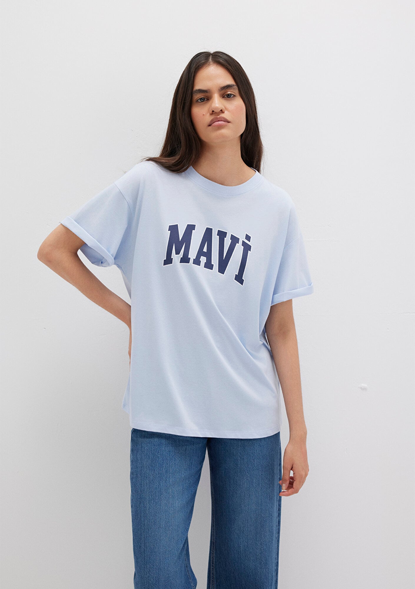  Mavi Mavi Logo Baskılı Mavi Tişört Oversize / Geniş Kesim 1600843-70717