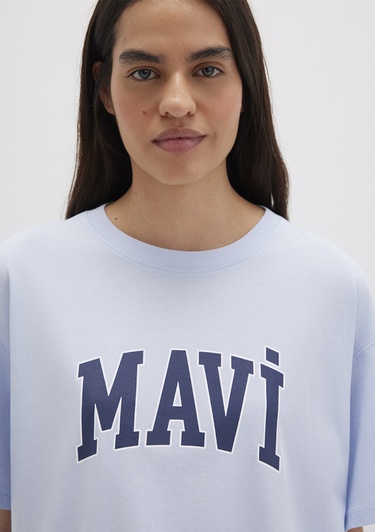  Mavi Mavi Logo Baskılı Mavi Tişört Oversize / Geniş Kesim 1600843-70717