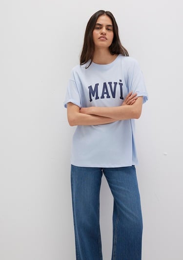  Mavi Mavi Logo Baskılı Mavi Tişört Oversize / Geniş Kesim 1600843-70717