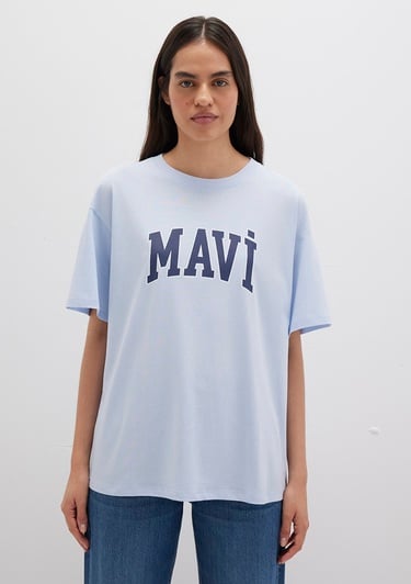  Mavi Mavi Logo Baskılı Mavi Tişört Oversize / Geniş Kesim 1600843-70717