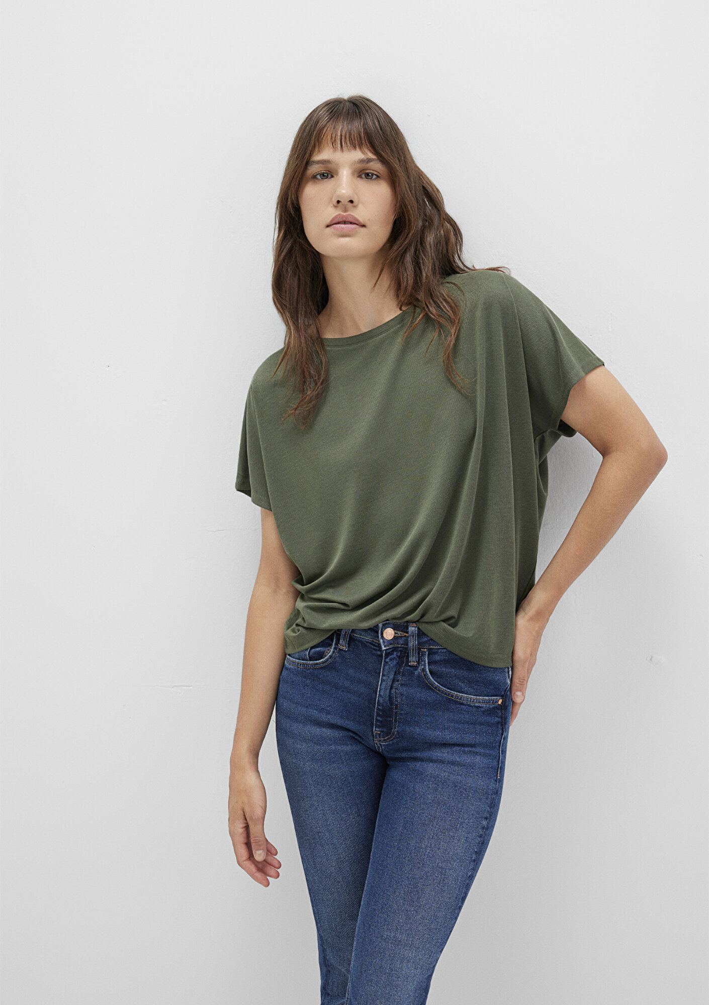  Mavi Lux Touch TENCEL TM Modal Yeşil Basic Tişört Loose Fit / Bol Rahat Kesim 167245-71551