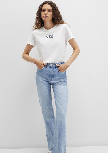  Mavi Mavi Logo Baskılı Beyaz Tişört Regular Fit / Normal Kesim 1613412-70057