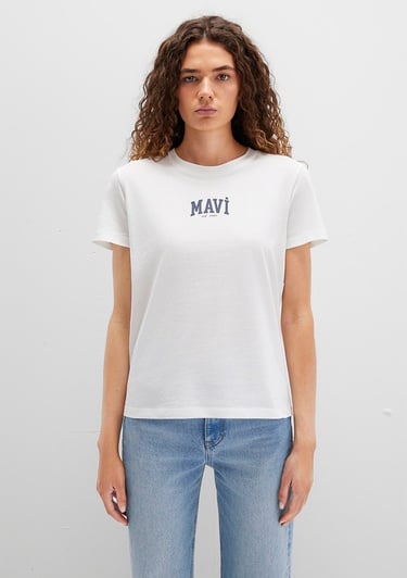  Mavi Mavi Logo Baskılı Beyaz Tişört Regular Fit / Normal Kesim 1613412-70057