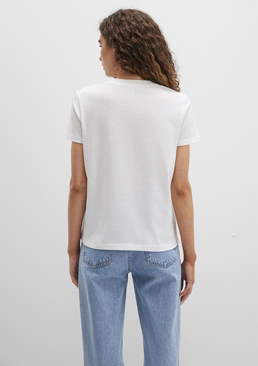  Mavi Mavi Logo Baskılı Beyaz Tişört Regular Fit / Normal Kesim 1613412-70057