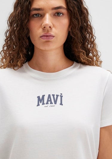 Mavi Mavi Logo Baskılı Beyaz Tişört Regular Fit / Normal Kesim 1613412-70057