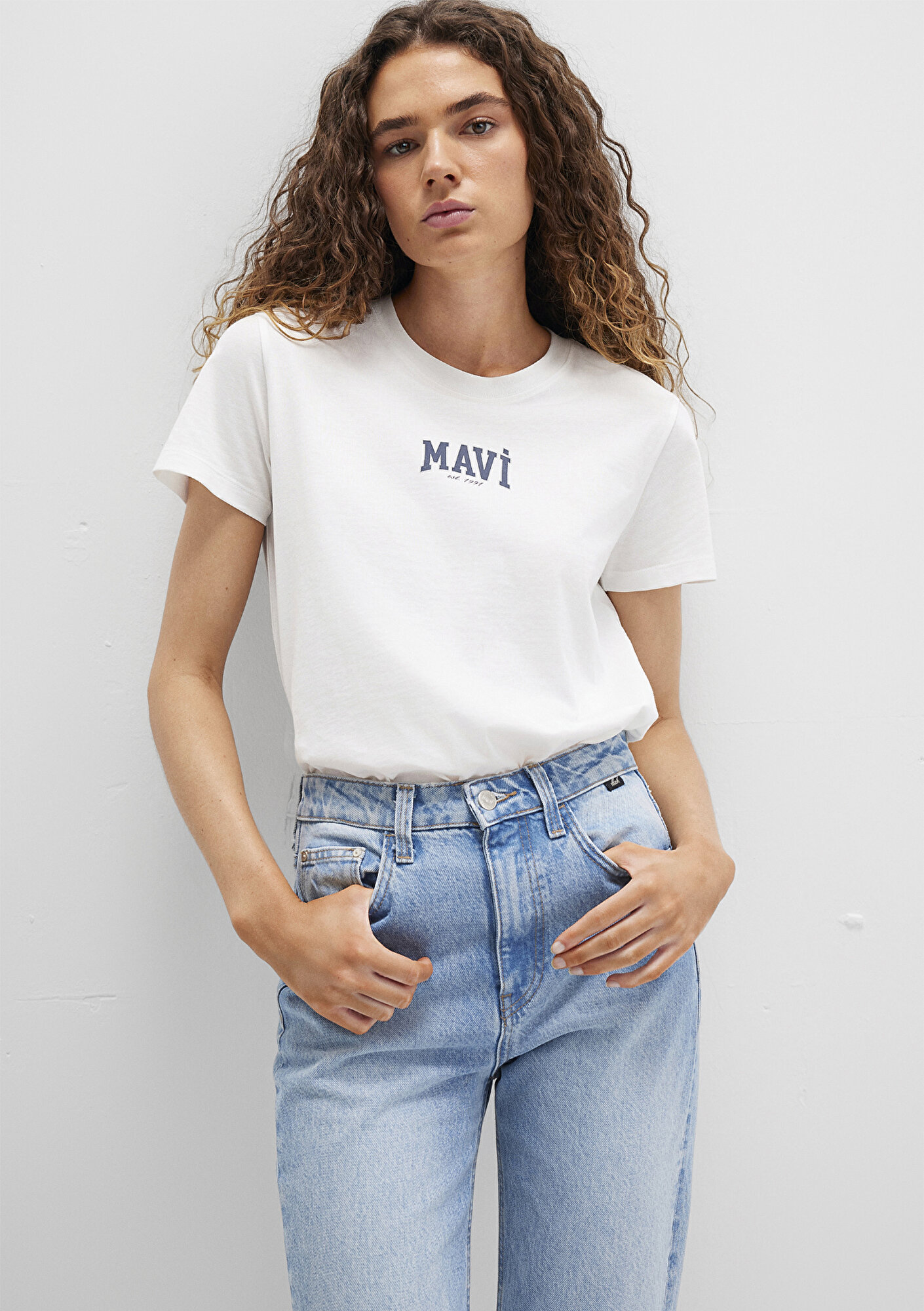  Mavi Mavi Logo Baskılı Beyaz Tişört Regular Fit / Normal Kesim 1613412-70057