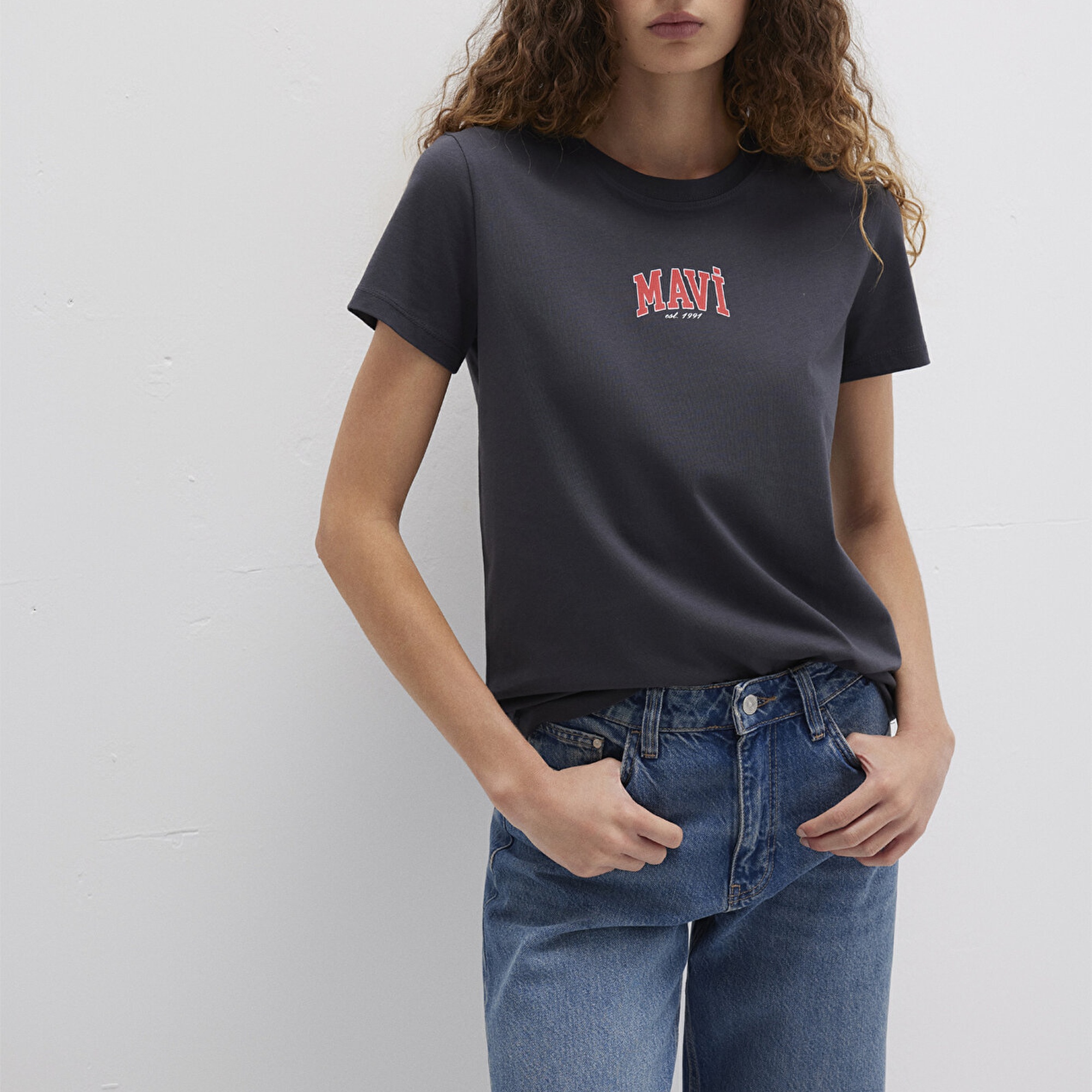 Mavi Mavi Logo Baskılı Antrasit Tişört Regular Fit / Normal Kesim 1613412-70087