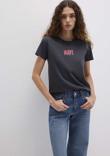  Mavi Mavi Logo Baskılı Antrasit Tişört Regular Fit / Normal Kesim 1613412-70087