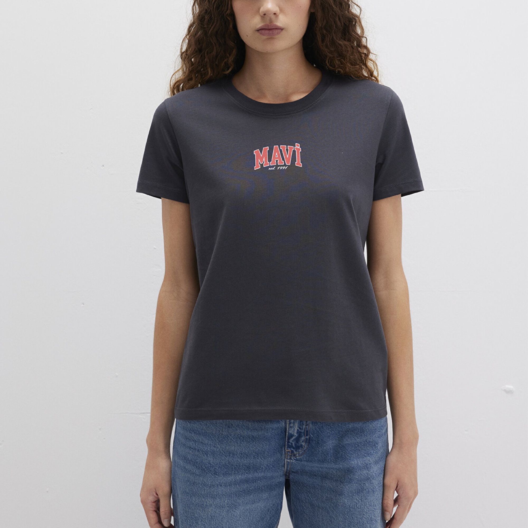 Mavi Mavi Logo Baskılı Antrasit Tişört Regular Fit / Normal Kesim 1613412-70087