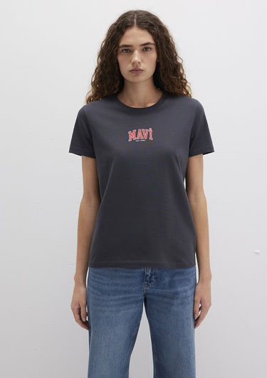  Mavi Mavi Logo Baskılı Antrasit Tişört Regular Fit / Normal Kesim 1613412-70087