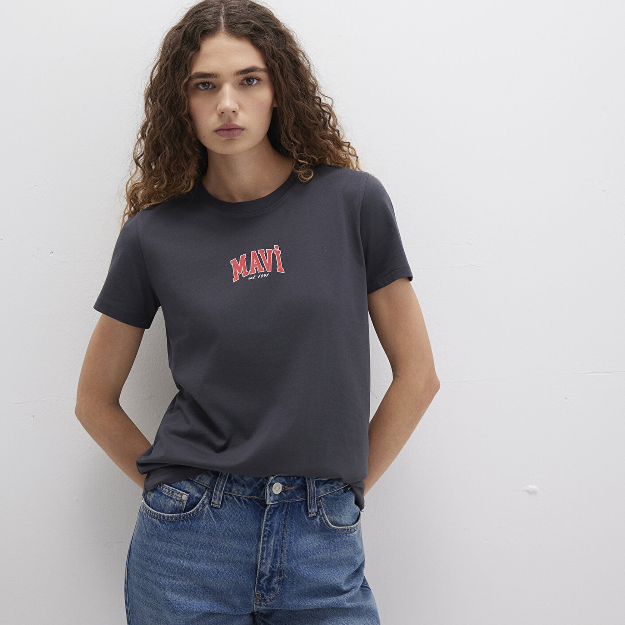 Mavi Mavi Logo Baskılı Antrasit Tişört Regular Fit / Normal Kesim 1613412-70087