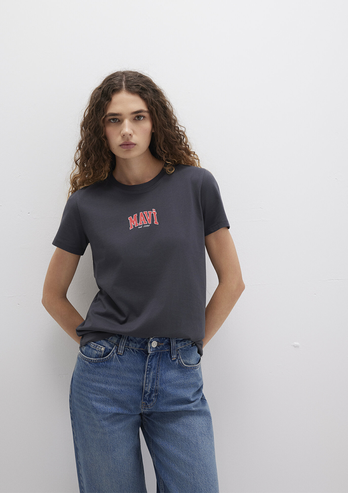  Mavi Mavi Logo Baskılı Antrasit Tişört Regular Fit / Normal Kesim 1613412-70087