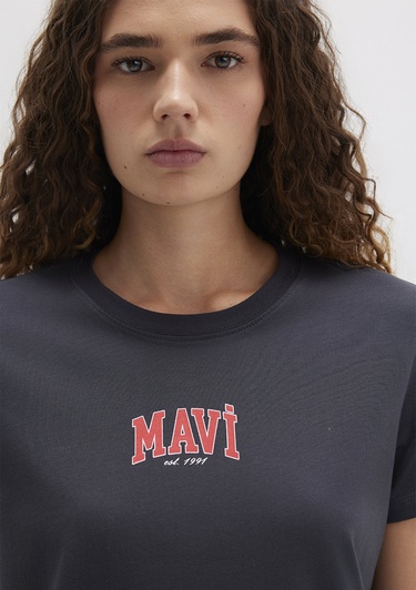  Mavi Mavi Logo Baskılı Antrasit Tişört Regular Fit / Normal Kesim 1613412-70087