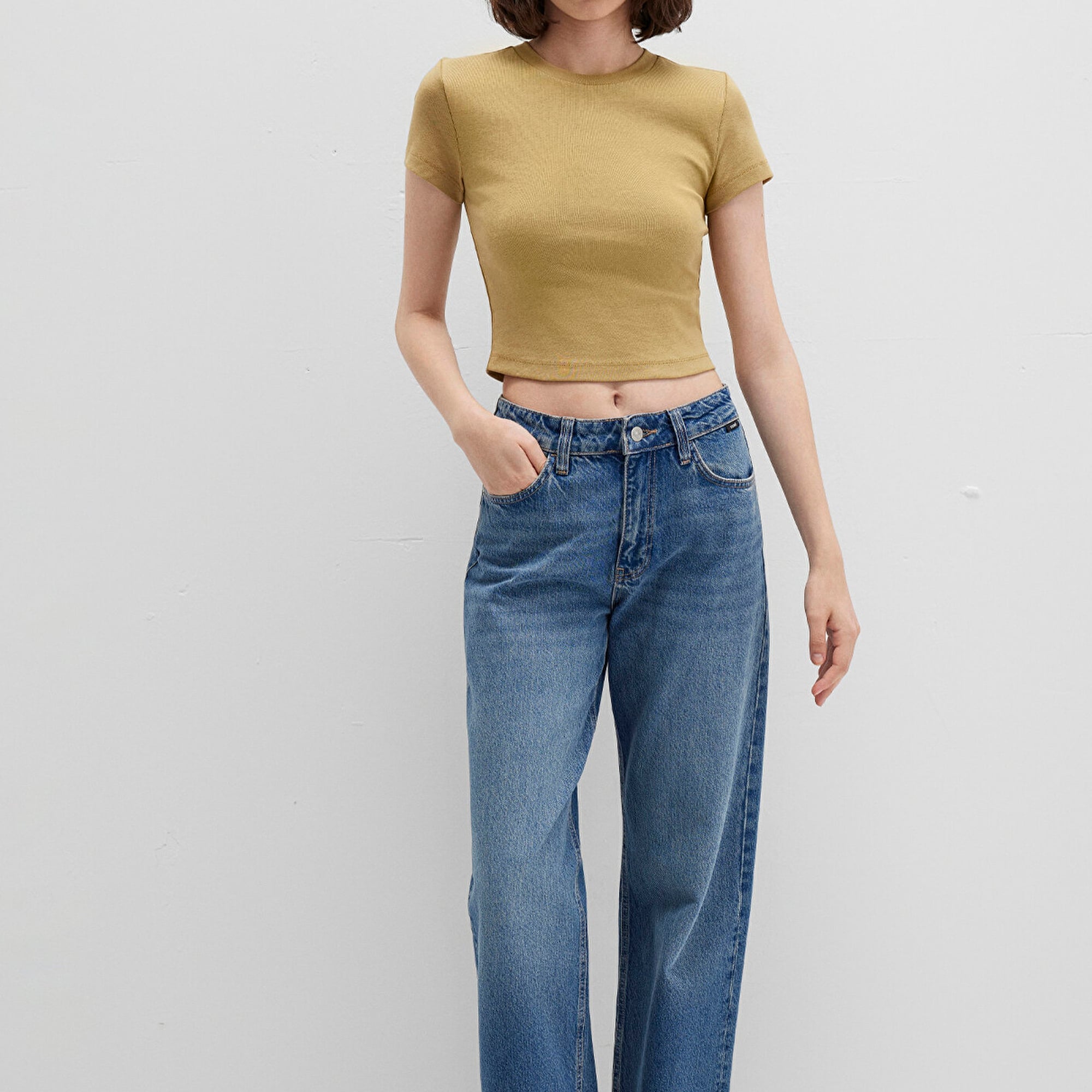 Mavi Sarı Basic Crop Tişört Crop / Kısa Kesim 1600814-70217